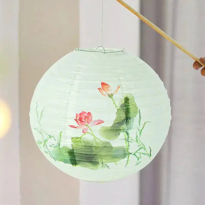Lanternes sphériques sumi-e Katori en papier washi peint à la main — vue suspendue — Japanstreet