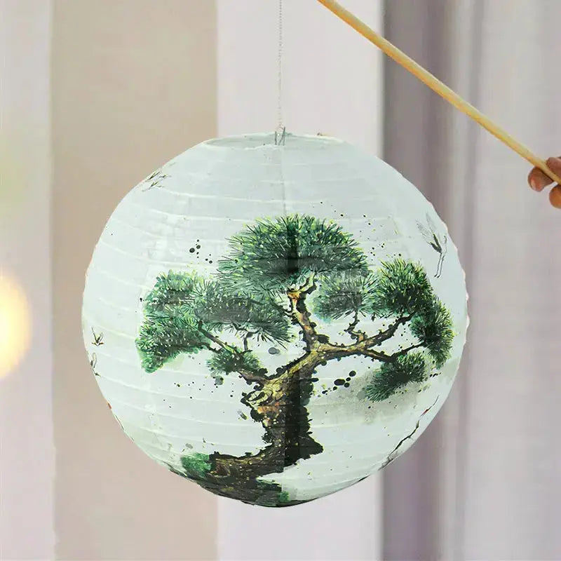 Lanternes sphériques sumi-e Katori en papier washi peint à la main — vue de détail — Japanstreet