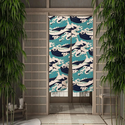 Rideau au style japonais et au motif de vagues