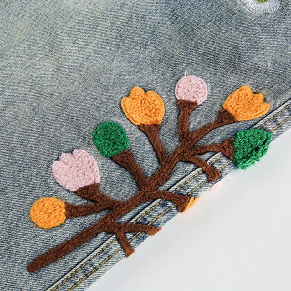 Short en Jean Brodé - 刺繍