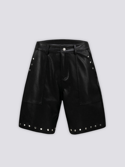 Short en Cuir Noir - レザー