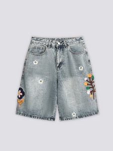 Short en Jean Brodé - 刺繍