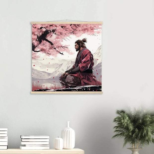 Méditez tel ce samurai sous un sakura avec ce tableau japonais