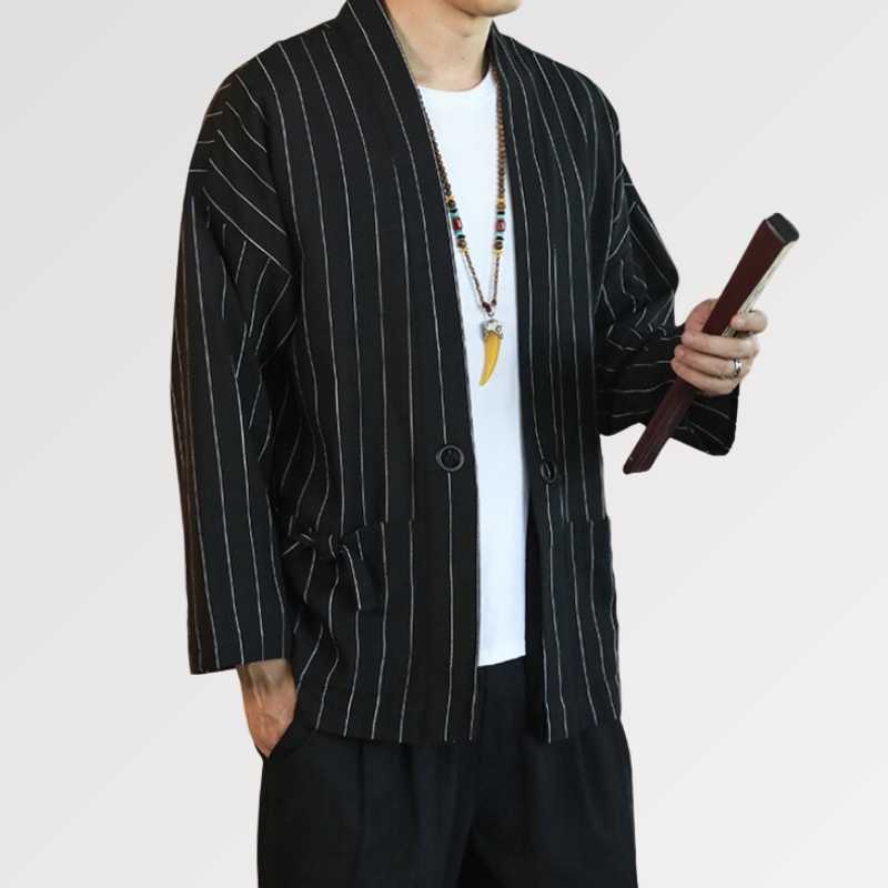 Veste Kimono Blanche & Noir 'Kaito'