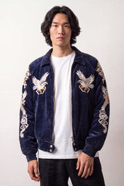 Bomber en suédine noir brodé d'un dragon japonais