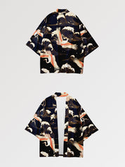 Cardigan haori Yokohama motif marin vagues grues style estampe japonaise Japanstreet
