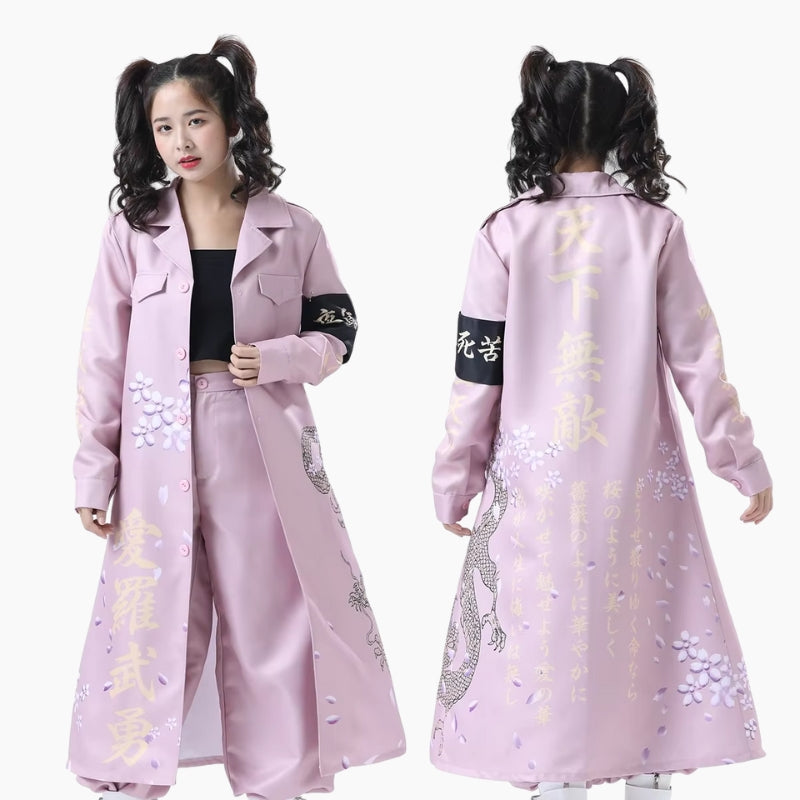 Cosplay 'Sakura Rebellion' – Tenue Japonaise rose dragon &amp; fleurs de cerisier