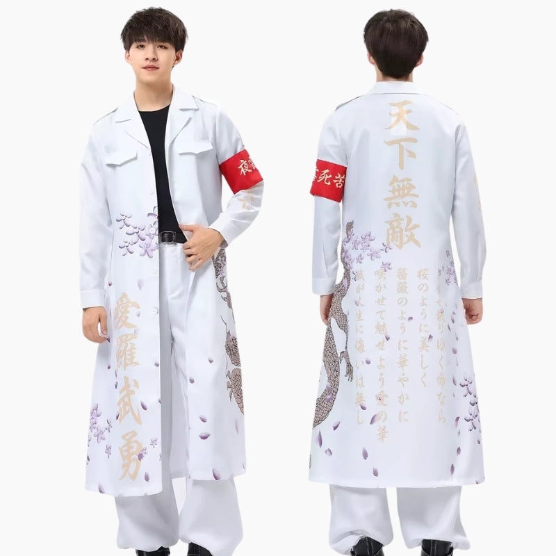 Cosplay 'Shiro Ryu' – Tenue Japonaise blanche dragon &amp; calligraphies dorées