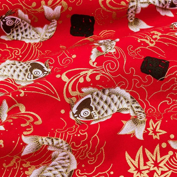 Furoshiki 'Koi Akane' Carpes Dorées sur Rouge Vermillon