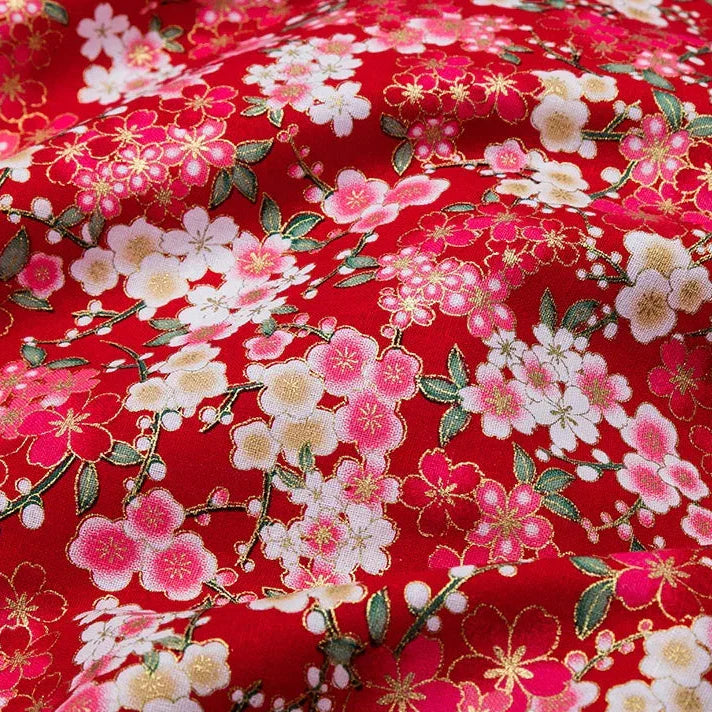 Furoshiki 'Sakura Akane' Cerisiers sur Rouge Profond