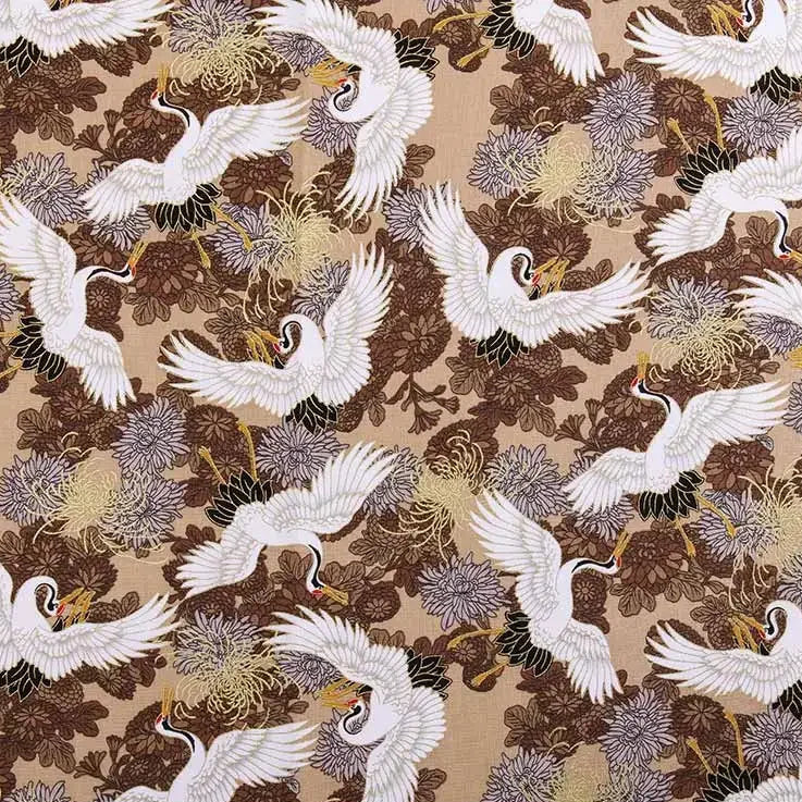 Furoshiki 'Tsuru Kogane' Grues Blanches Beige Doré