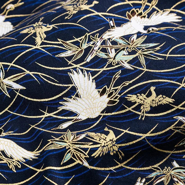 Furoshiki 'Tsuru Nami' Grues Dorées sur Bleu Nuit