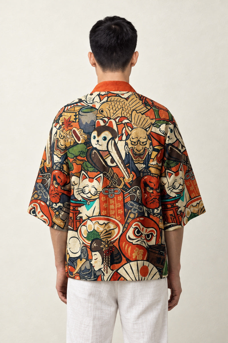Haori Anime Nihon no Shinboru porté par un homme, vue de dos.