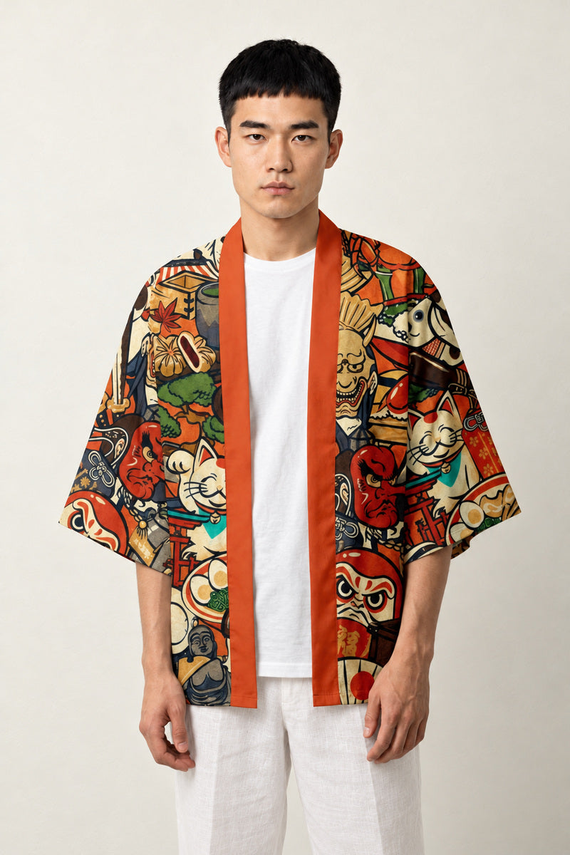 Haori Anime Nihon no Shinboru porté par un homme, vue de face.