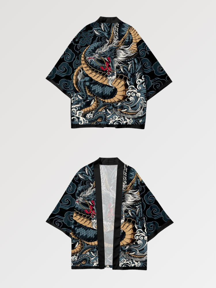Haori dragon The Ryu-Jin motif dragon bleu vagues style traditionnel japonais Japanstreet