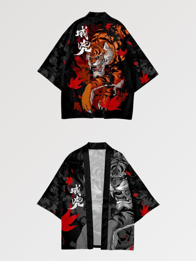 Haori Japan Taiga motif tigre orange érable rouge style traditionnel nippon Japanstreet
