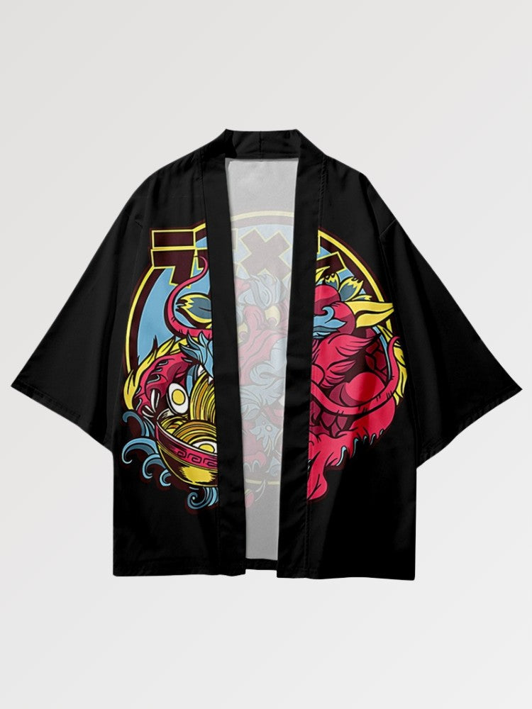 Haori japonais Dragon x Ramen coupe ample manches kimono streetwear graphique Japanstreet
