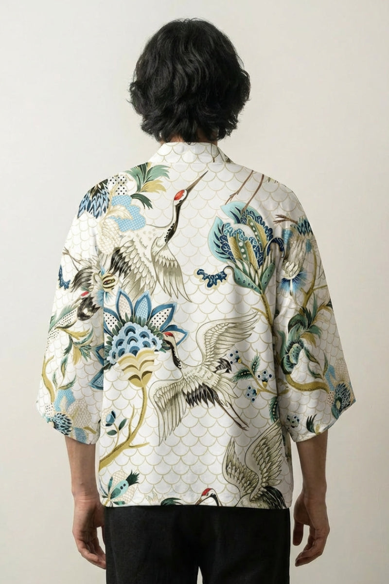 Haori japonais Ishioka Édition vue de dos motifs floraux écailles vintage Japanstreet