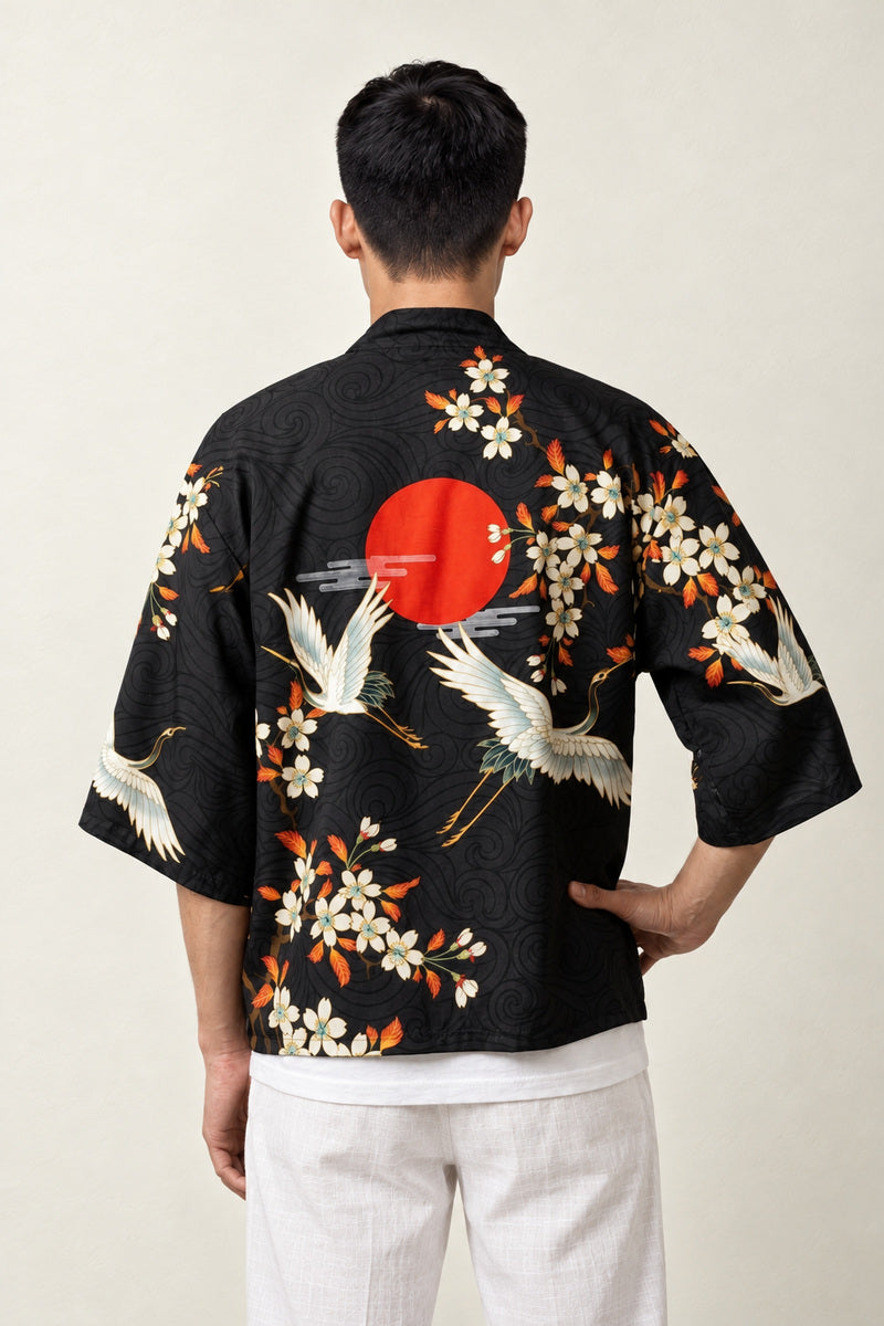Haori Japonais Kitakami porté par un homme, vue de dos.