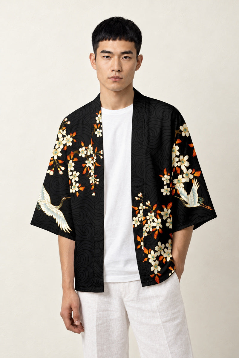 Haori Japonais Kitakami porté par un homme, vue de face.