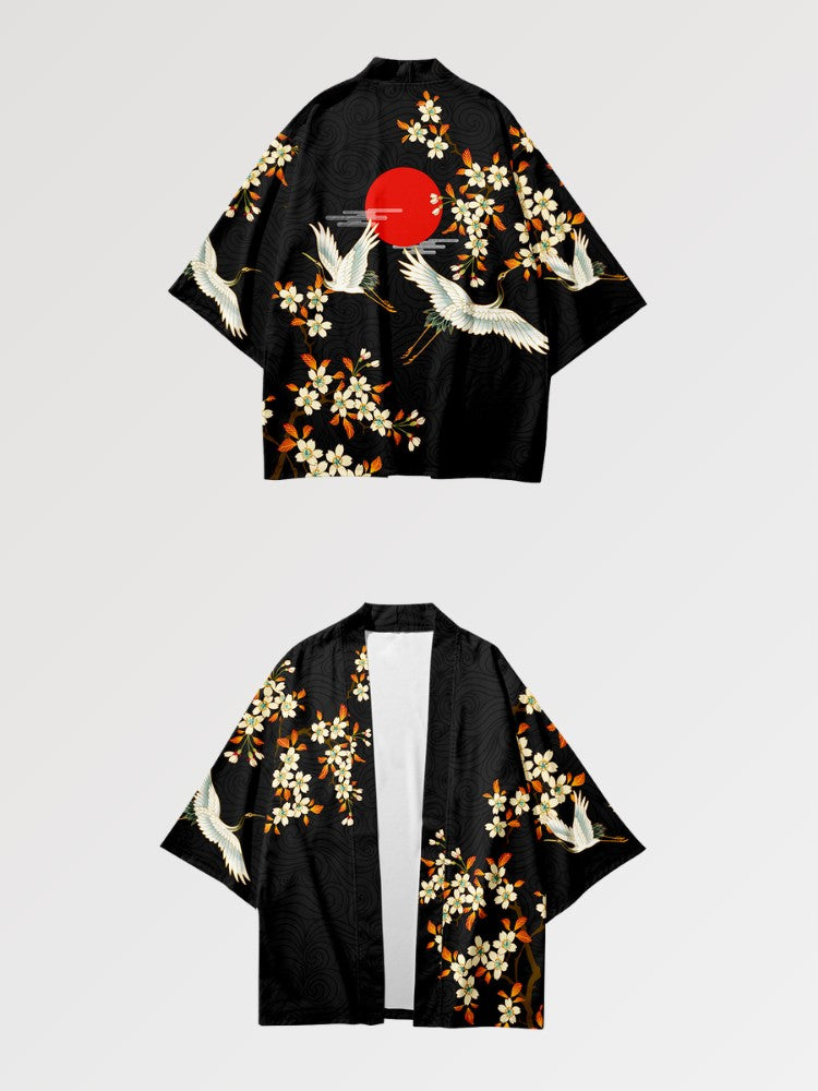 Haori japonais Kitakami streetwear nippon noir motif solaire Japanstreet