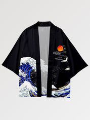 Haori Kanagawa motif Hokusai vague grande mer style nippon traditionnel Japanstreet