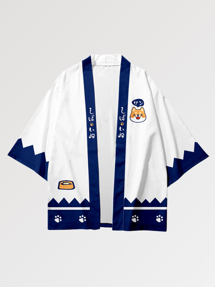 Haori kawaii Shiba Inu blanc bleu marine streetwear japonais coupe ample Japanstreet