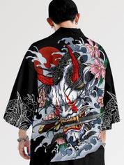 Haori samurai Takeshido Oni noir motif démon rouge grues style nippon traditionnel Japanstreet