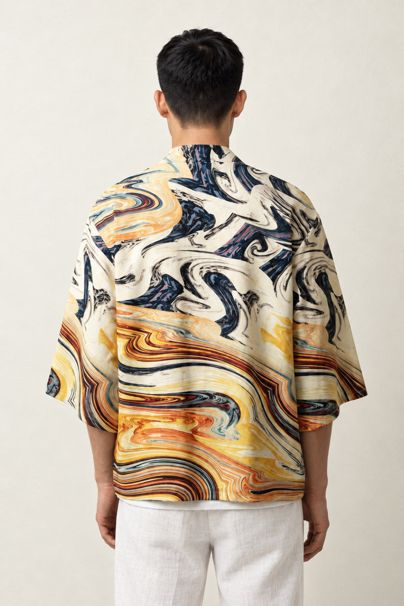 Haori Streetwear Psykomida porté par un homme, vue de dos.