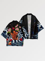 Haori Tokyo Carpe Koi x Sakura motif poisson koi sakura vagues nuit étoilée Japanstreet