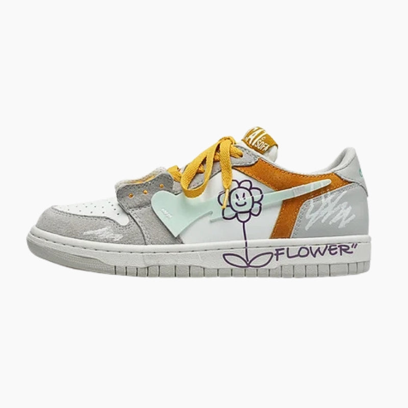 Sneakers Streetwear 'Hanabi'— basket japonaise femme cuir violet vert vue détail