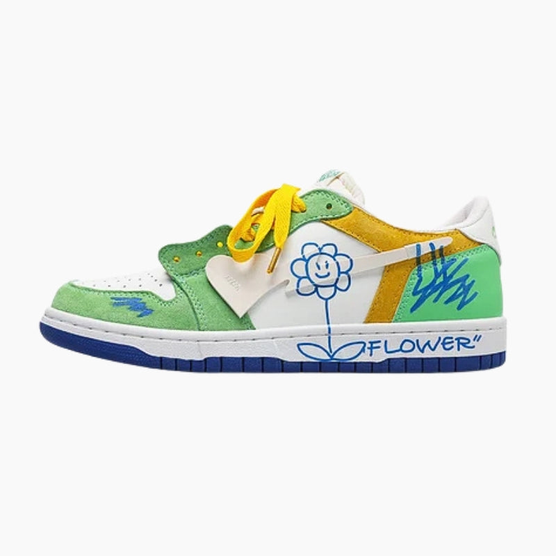 Sneakers Streetwear 'Hanabi'— basket japonaise blanche violet vert vue détail