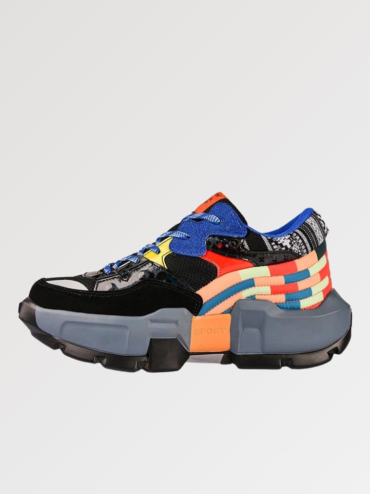 Baskets Multicolores 'Tsuruga'— basket japonaise plateforme patchwork multicolore vue détail