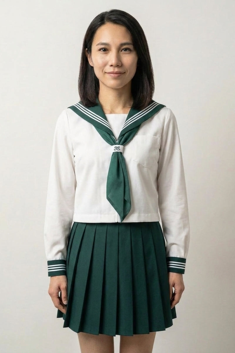 Uniforme Scolaire Japonais Vert 'Midori' — japanese uniform vue détail nœud vert