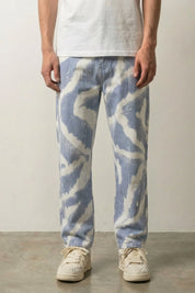 Jean tie and dye homme Springfit motif paisley bleu et blanc coupe droite urbaine Japanstreet