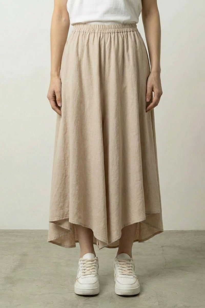 Jupe hakama femme Raitobeju beige naturel ourlet asymétrique coupe a-line en coton respirant Japanstreet