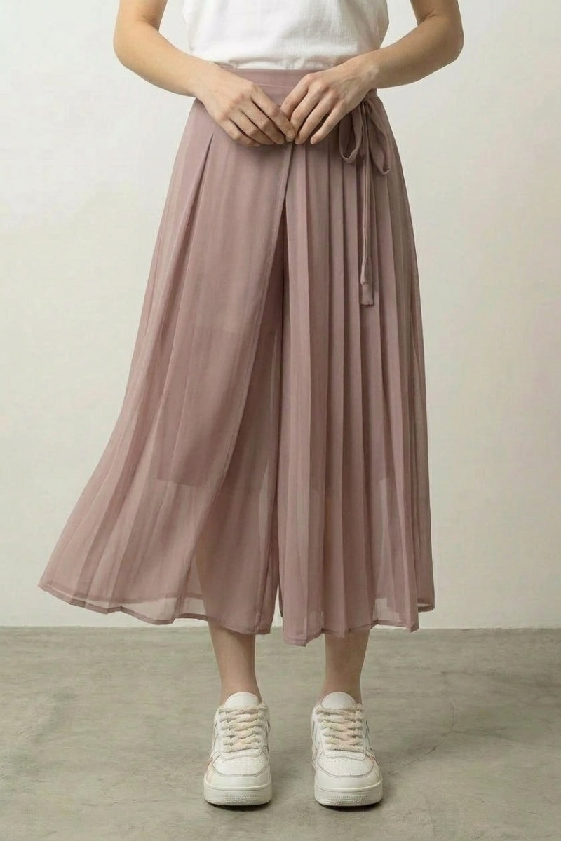 Jupe plissée hakama femme Pinkugakatta rose poudré pétale superposé ceinture nouée Japanstreet