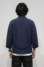 Kimono bleu homme Yuudai marine vue dos coton haori manches trois-quarts streetwear japonais Japanstreet