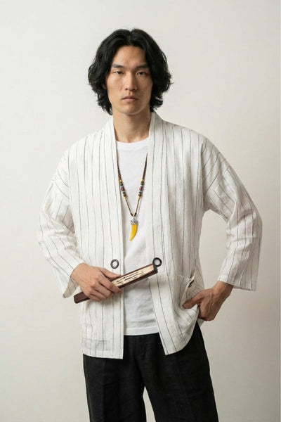 Kimono Cardigan Blanc à Rayure 'Takao'