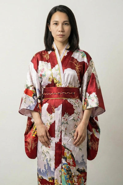 Kimono Japonais Long Rouge 'Akihana'