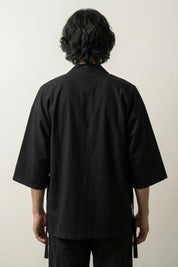 Kimono noir homme Yuudai vue dos coton haori manches trois-quarts streetwear japonais Japanstreet