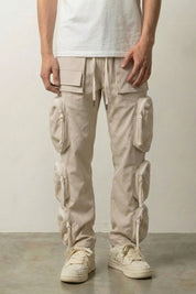 Pantalon cargo beige The Casual coupe relâchée à grandes poches et cordon de taille Japanstreet