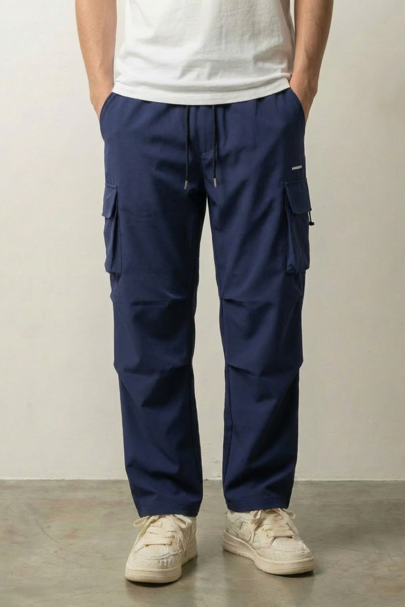 Pantalon cargo bleu Tsushima baggy japonais à grande poche frontale plaquée et cordon Japanstreet