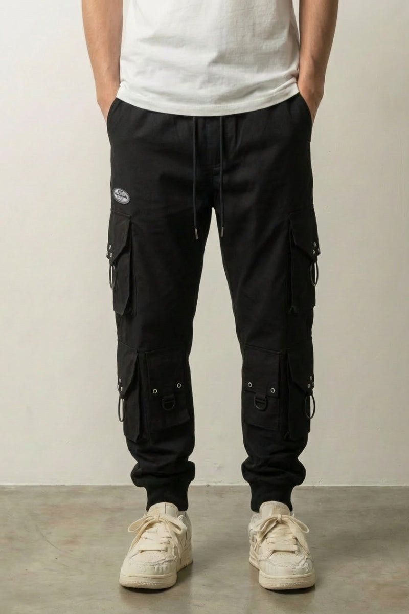 Pantalon cargo japonais Kyoto Narita noir techwear à quatre poches plaquées Japanstreet