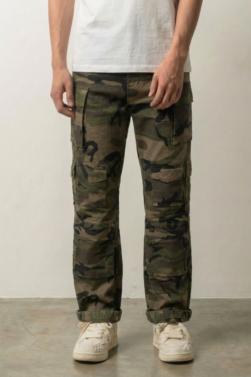 Pantalon cargo militaire Toyoake camouflage kaki à multiples poches plaquées Japanstreet