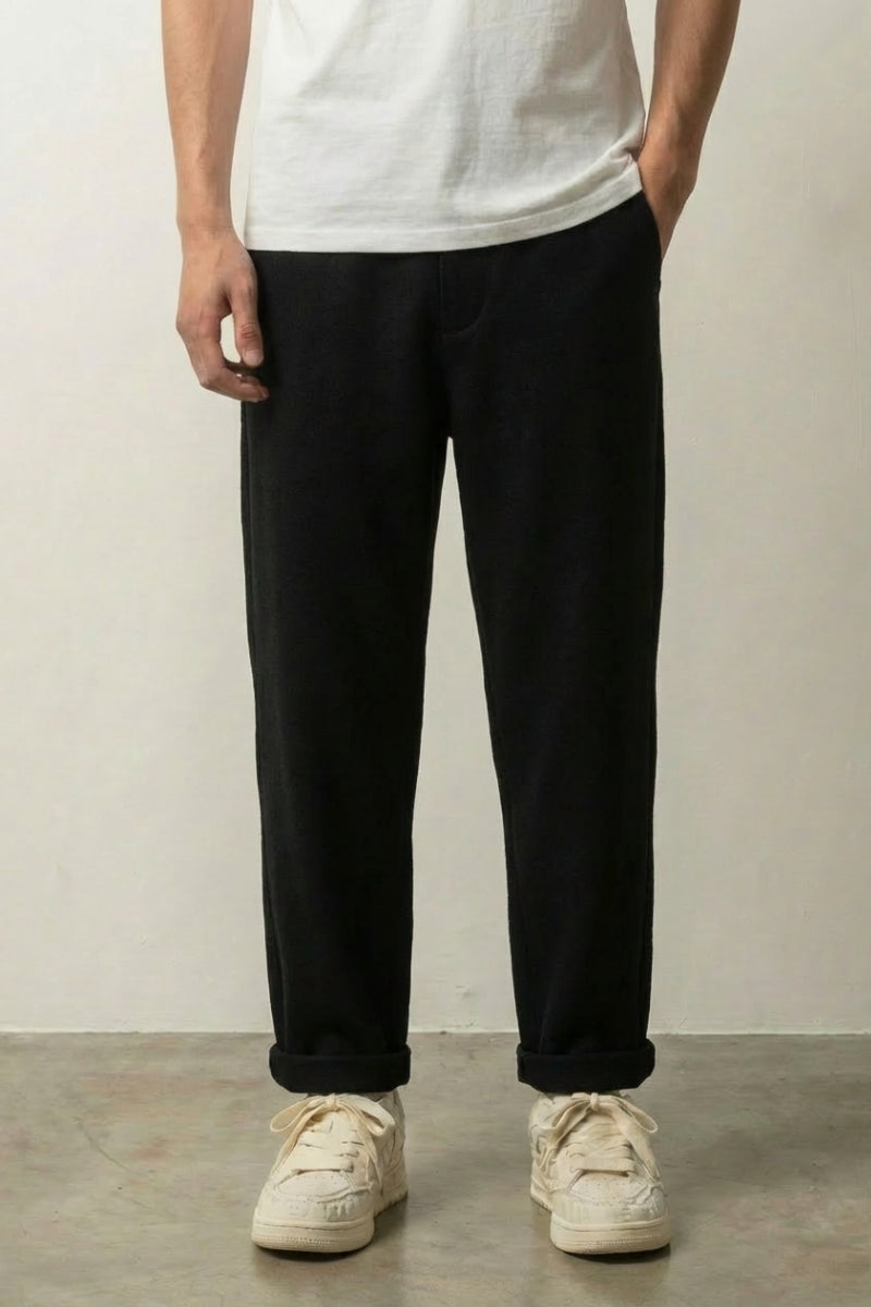 Pantalon en laine homme Furisu noir coupe droite à taille élastiquée pour l'hiver Japanstreet