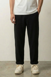 Pantalon en laine homme Furisu noir coupe droite à taille élastiquée pour l'hiver Japanstreet