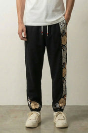 Pantalon ample japonais Sakura coloris noir avec broderie florale latérale Japanstreet
