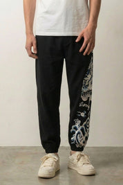 Pantalon japonais brodé Akira bicolore noir et blanc avec insert décoratif Japanstreet