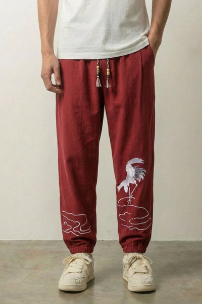 Pantalon Japonais Brodé 'Tsuru'